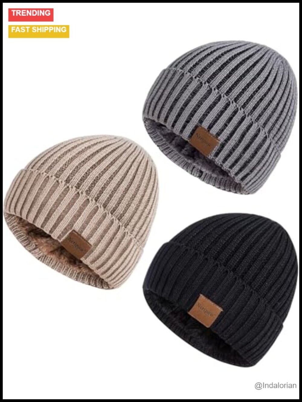 Fleece Lined Beanie Hats 3 Pack Warm Thermal Knit Skull Cap Winter Set